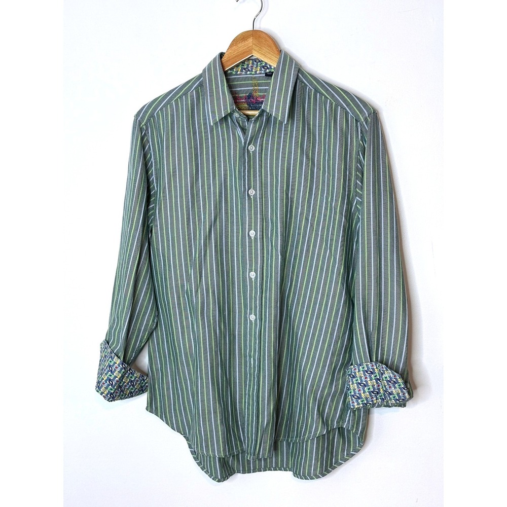 Robert Graham M Menswear Striped Button Down Shirt Long Sleeve contrast cuff